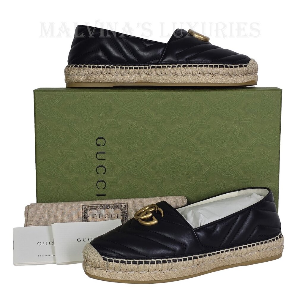 GUCCI SHOES FLATS MARMONT DOUBLE GG LEATHER ESPADRILLE sz 37 US 7 - Picture 4 of 16